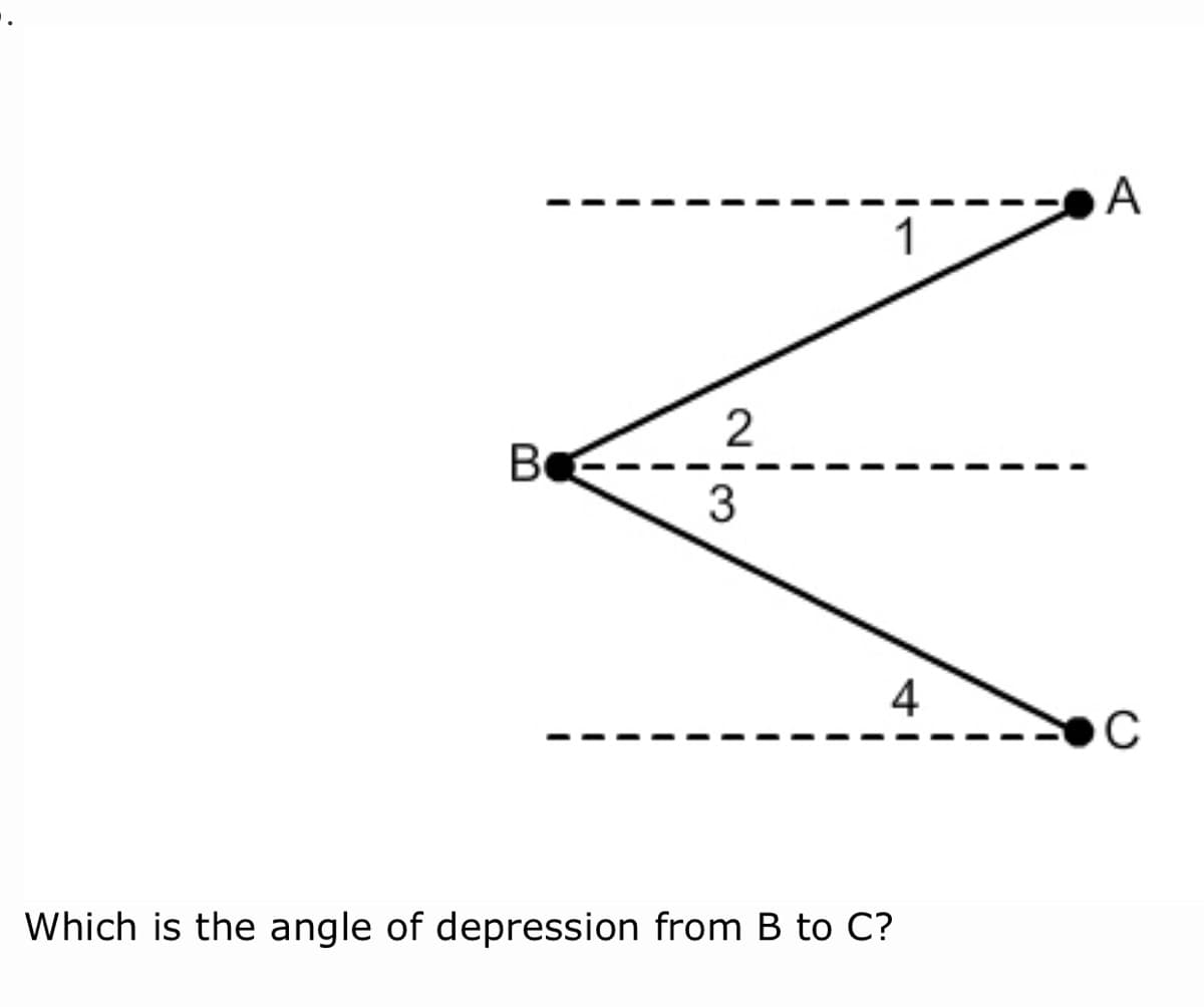 A
1
B
4
OC
Which is the angle of depression from B to C?
