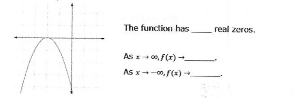 The function has
As x → 00, f(x) →
As x →-00, f(x) →
real zeros.