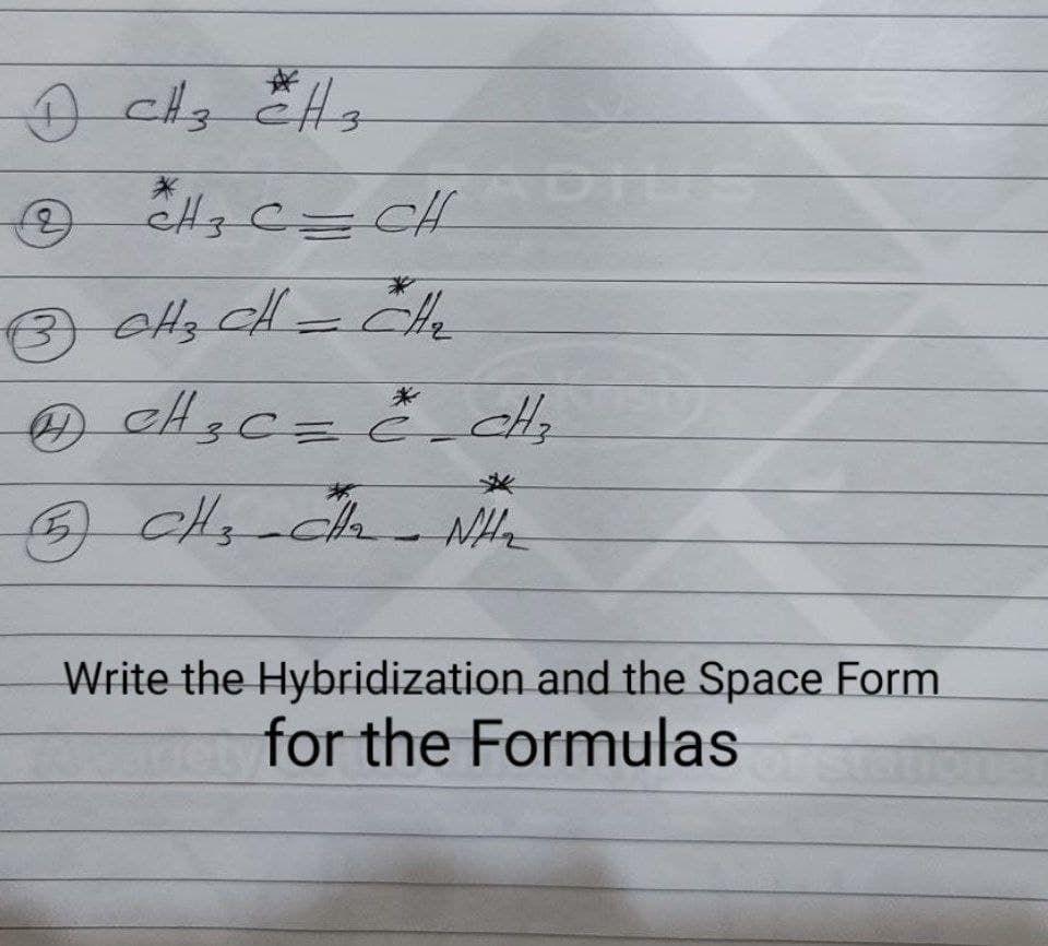 Write the Hybridization and the Space Form
for the Formulas
