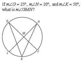 If mLG = 25°, mLH = 20°, and mZK = 50°,
what is MLGMH?
Н
