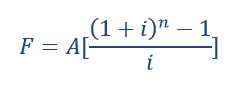(1+ i)ª – 1,
F = A[-
i
