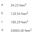 10
b
d
34.23 feet²
128.54 feet²
186.29 feet²
34680.46 feet²