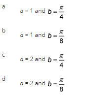 a
b
с
d
a = 1 and b =
a = 1 and b=
a = 2 and b =
a = 2 and b =
π
4
π
8
R|+
4
ग
8