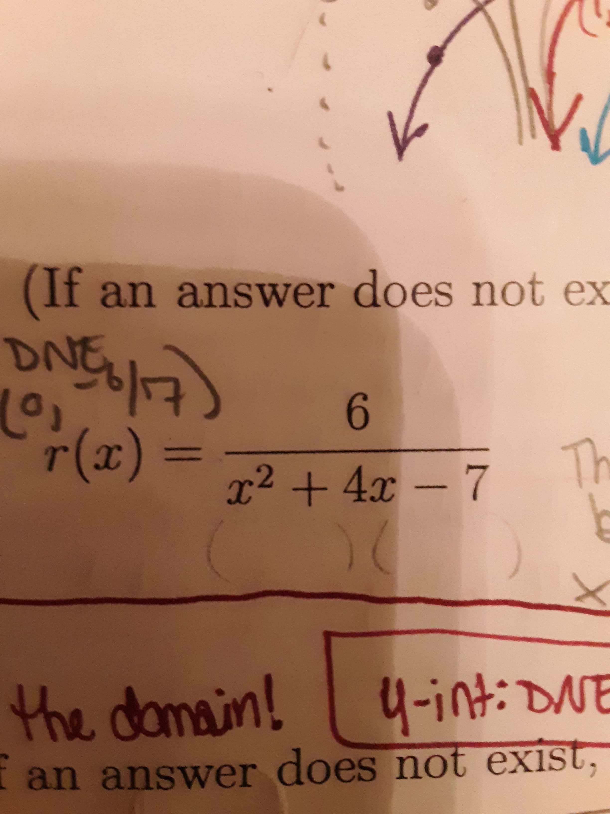 (If an answer does not ex
DNG
r(x)
6.
Th
x² +4x-7
4-int:DNE
the damain!
t an answer does not exist,
