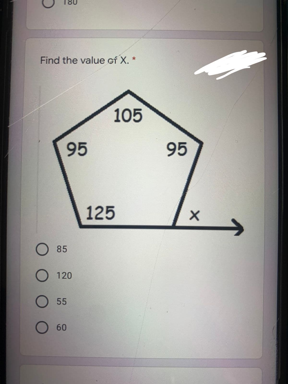 Find the value cf X. *
105
95
95
125
85
120
55
60
