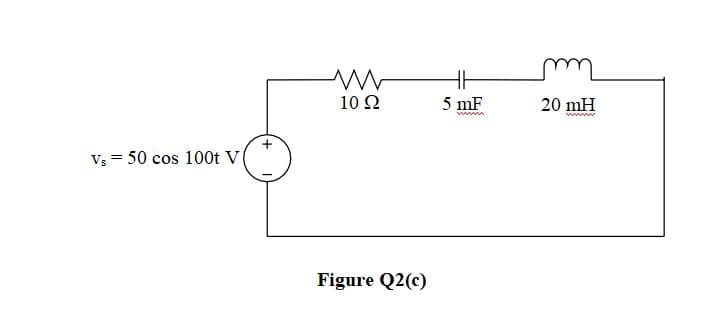 10 2
5 mF
20 mH
www
Vs = 50 cos 100t V
Figure Q2(c)
