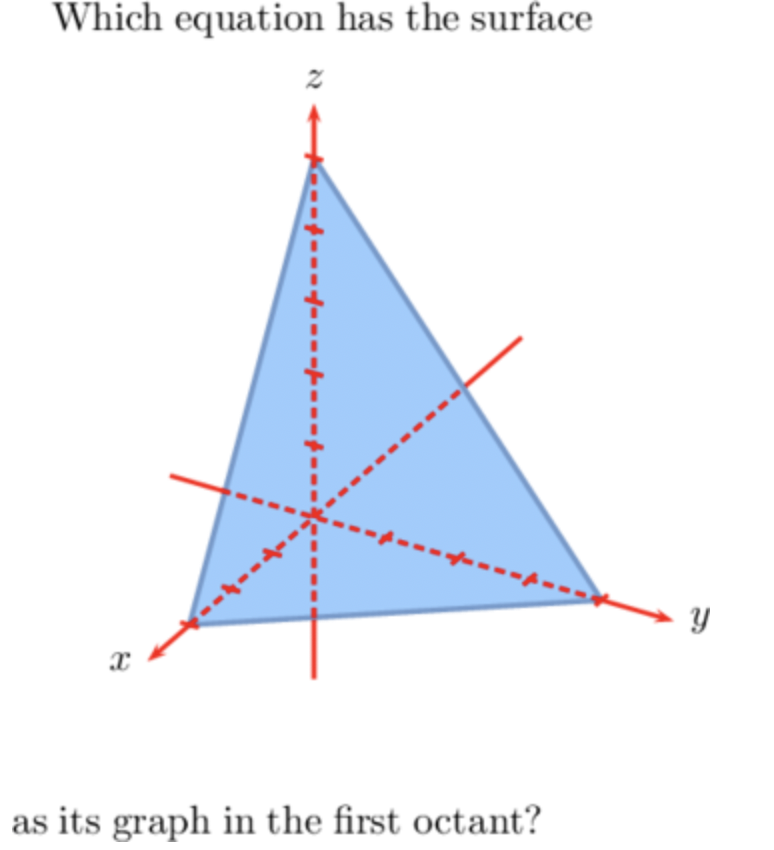Which equation has the surface
as its graph in the first octant?
K--t-----
