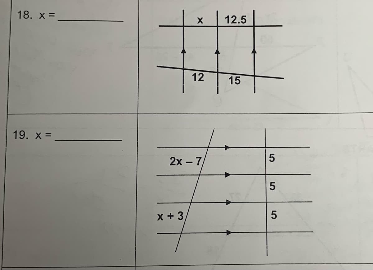 18. x =
19. x =
X 12.5
क
12 15
2x - 7/
-
x + 3
5
5
5