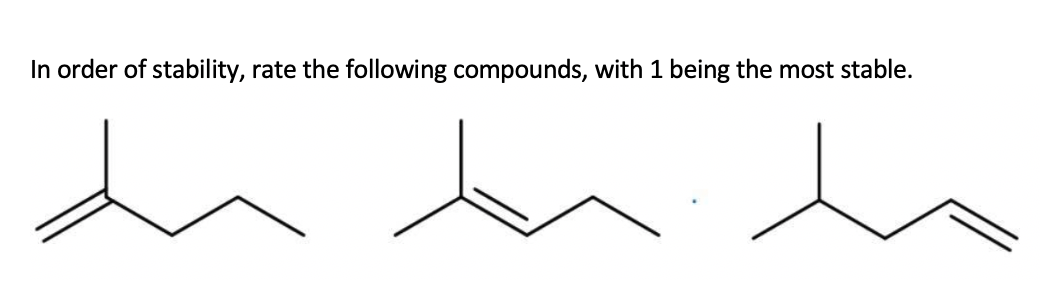 In order of stability, rate the following compounds, with 1 being the most stable.
