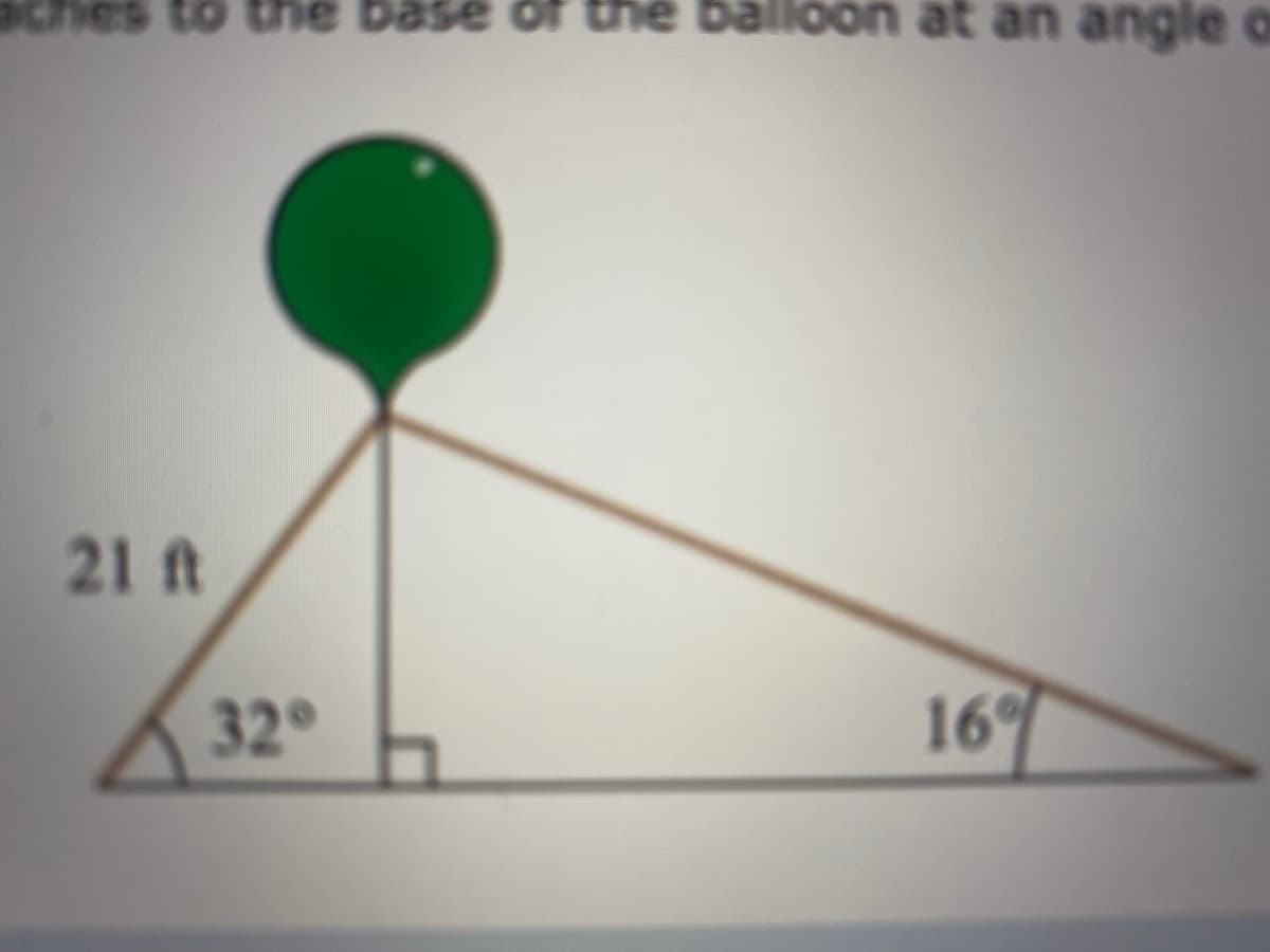 hes to the base of the balloon at an angle o
21 ft
32
169
