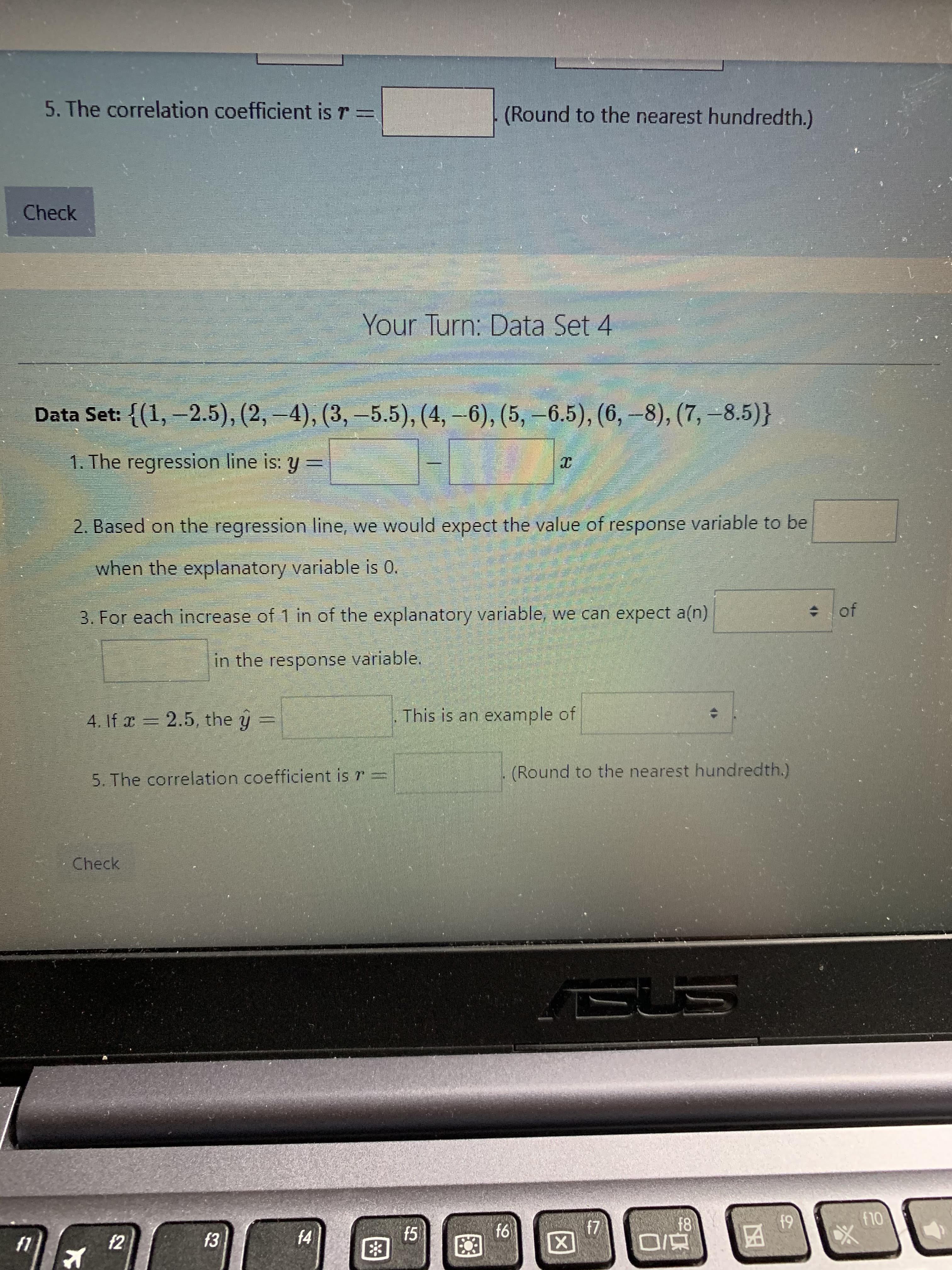 5. The correlation coefficient is r =
(Round to the nearest hundredth.)
eck
