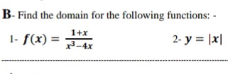 B- Find the domain for the following functions: -
1+x
1- f(x) =
2- y = |x|
x3-4x
