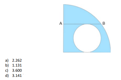 A
B
a) 2.262
b) 1.131
c) 3.600
d) 3.141
