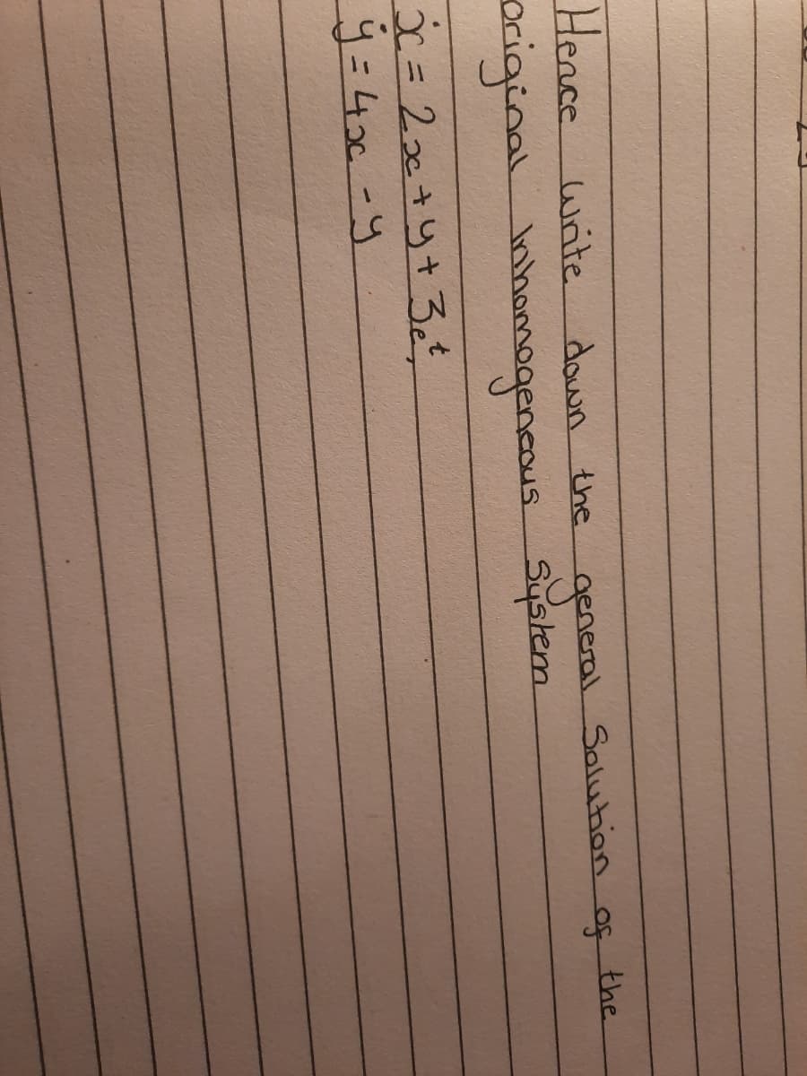 Hence write
down the
the
Salution
goncral
ociginal ahomegencous Siptem
C= 2x+y+3e,
