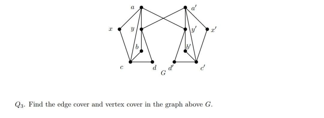 X
a
C
Q3. Find the edge cover and vertex cover in the graph above G.