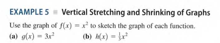 EXAMPLE 5 = Vertical Stretching and Shrinking of Graphs
Use the graph of f(x) = x² to sketch the graph of each function.
%3D
(a) g(x) = 3x?
(b) h(x) = }x?

