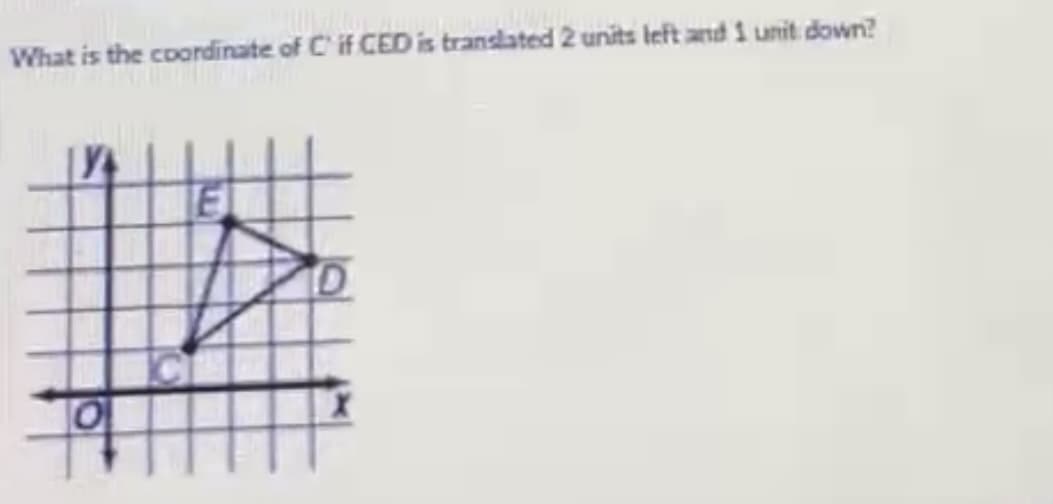 What is the coordinate of C'if CED is translated 2 units left and 1 unit down?
