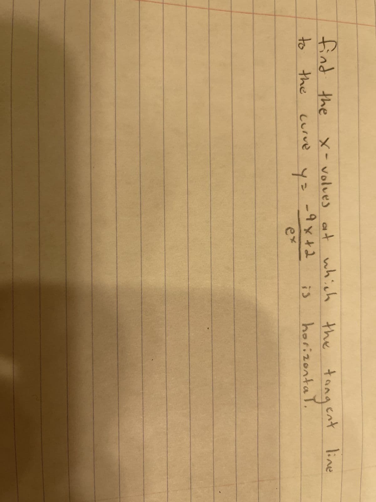 find the
to the
x-volves at which the tangent line
curve
is
horizontal.
Y =
_9x+2
ex