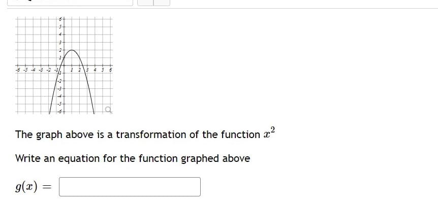 4.
-6 -5 -4 - -2 -1
The graph above is a transformation of the function x
Write an equation for the function graphed above
g(x) :
