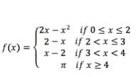 (2x – x? if 0 sxS2
2 -x if 2<x<3
x - 2 if 3 < x < 4
if x 24
f(x) =
