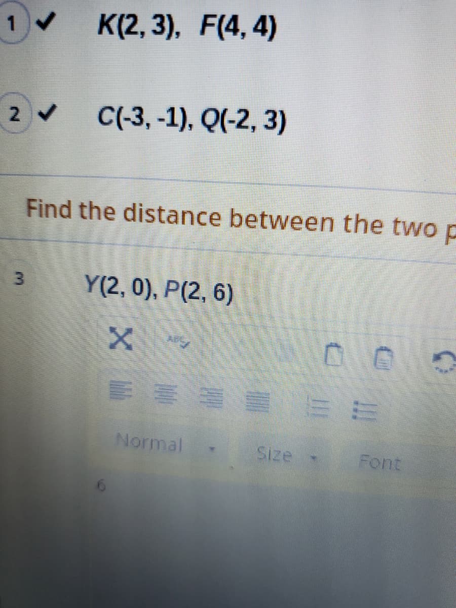 Find the distance between the two
Y(2, 0), P(2, 6)
