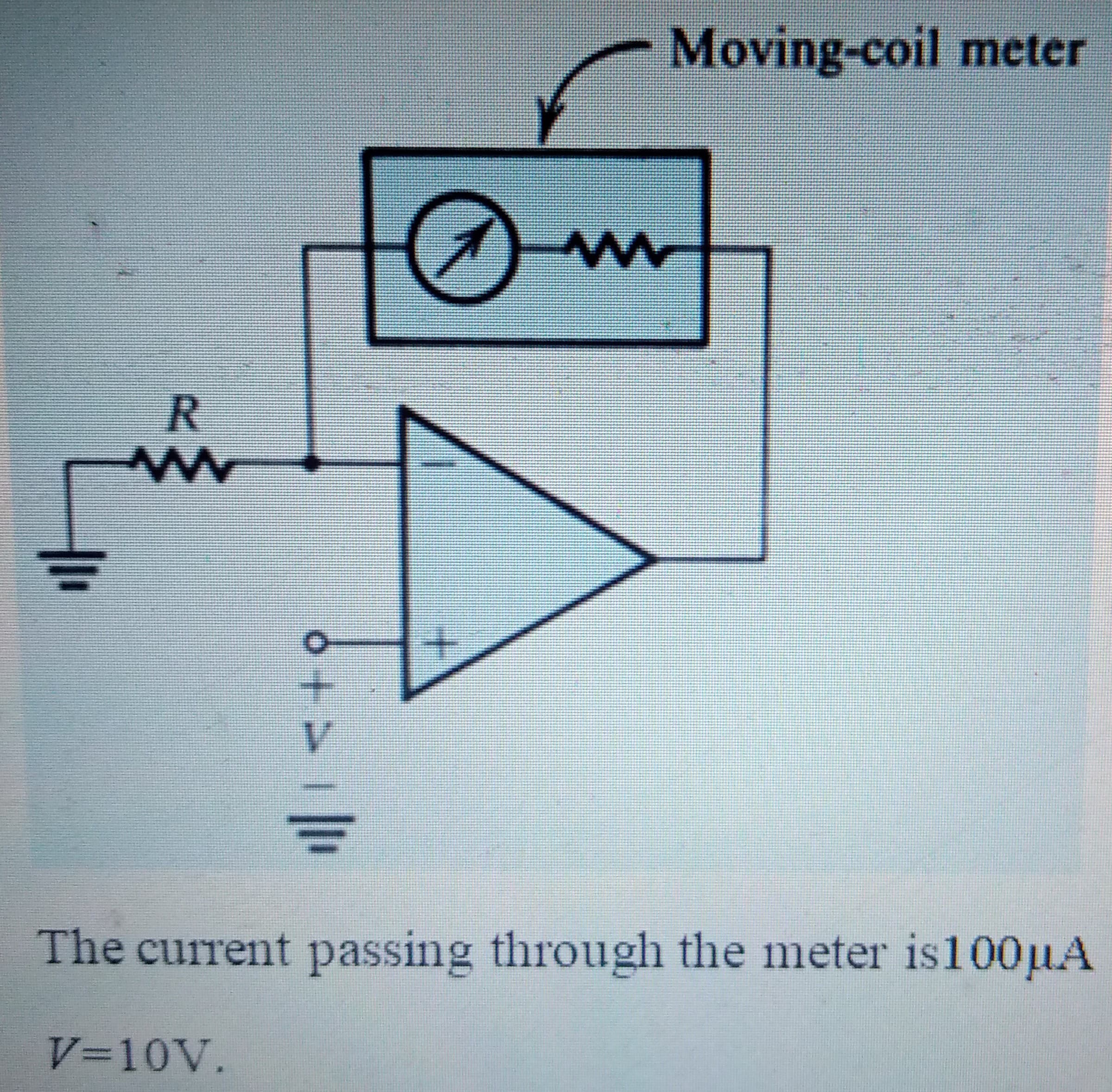 Moving-coil meter
R.
V.
The current passing through the meter is100µA
V3D10V.
