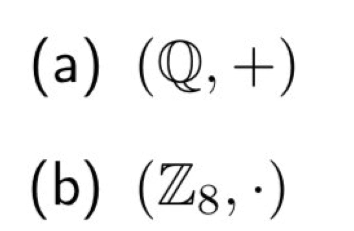(a) (Q,+)
(b) (Zs,·)

