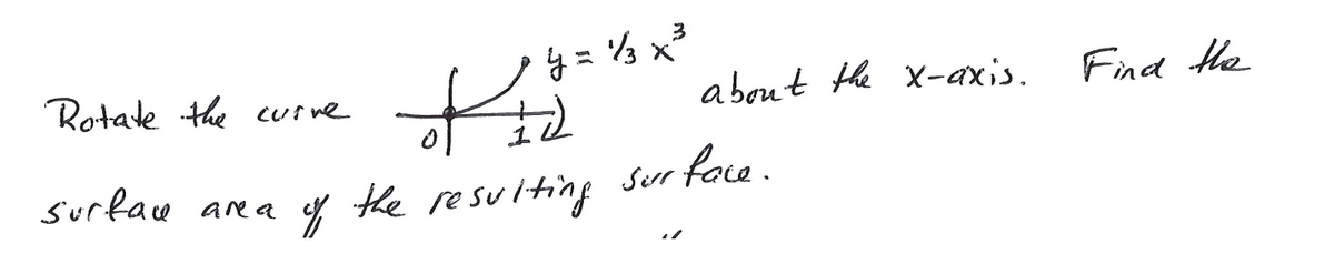 Rotate the curne
y = ½ x3
a bout He x-axis.
Find tHe
Surface are a
the resulting
Sur face.
