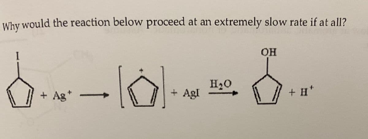 Why would the reaction below proceed at an extremely slow rate if at all?
I
он
+ Ag
H20
+Agl
4.
