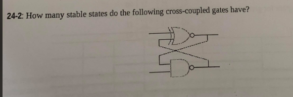 24-2: How many stable states do the following cross-coupled gates have?
