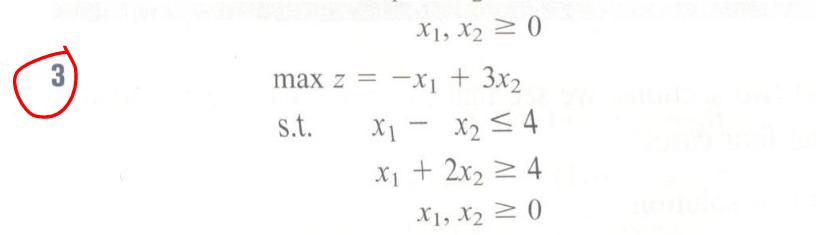 X1, X2 2 ()
max z
-x1 + 3x2
%3D
s.t.
X1 - X2 <4
X1 + 2x2 2 4
|
X1, X2 2 ()
