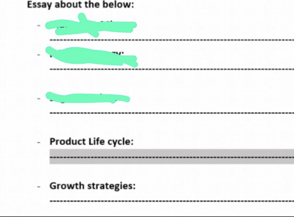 Essay about the below:
Product Life cycle:
Growth strategies:
