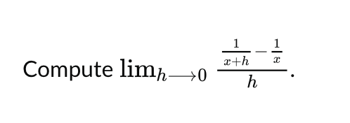 Compute lim 0
x+h Xx
로
h