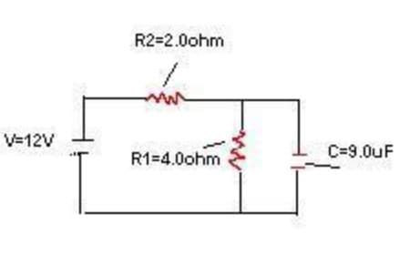 R2=2.0ohm
V-12V
C=9.0uF
R1=4.0ohm
