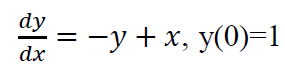 dy
= -y +x, y(0)=1
dx
