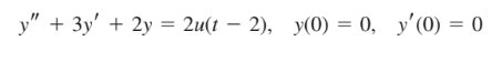 y" + 3y' + 2y = 2u(t – 2), y(0) = 0, y'(0) = 0
