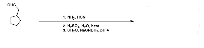 OHC,
1. NH3, HCN
2. H2SO4, H20, heat
3. CH0, NaCNвНз, рH 4
