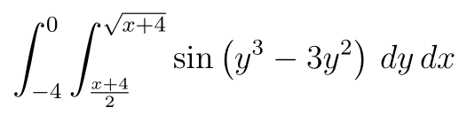 Vx+4
sin (y – 3y?) dy dx
-
-4
x+4
2
