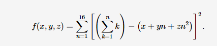 16
2
- 2 [(24) - ².
k
(x + yn + zn²)
f(x, y, z) =
