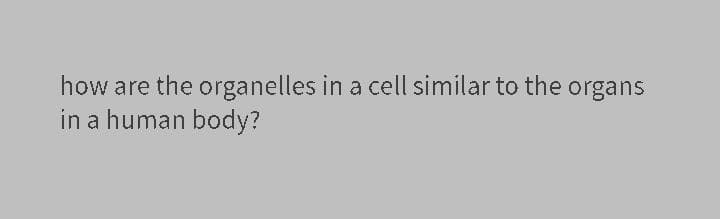 how are the organelles in a cell similar to the
in a human body?
organs
