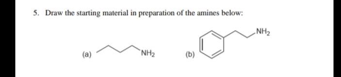 5. Draw the starting material in preparation of the amines below:
„NH2
(a)
`NH2
(b)
