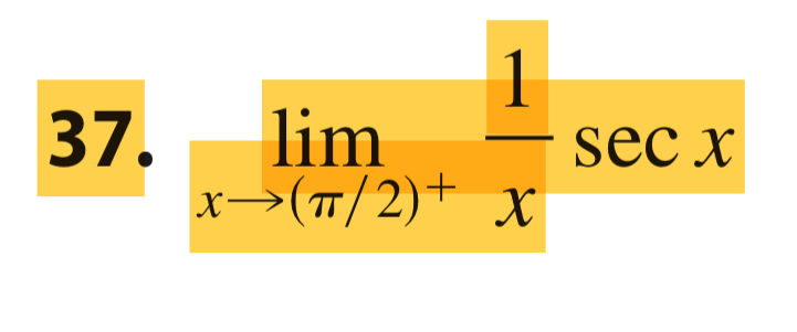 1
lim
х>(т/2)+ х
37.
sec x
