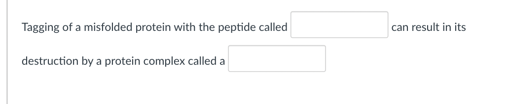 Tagging of a misfolded protein with the peptide called
can result in its
destruction by a protein complex called a
