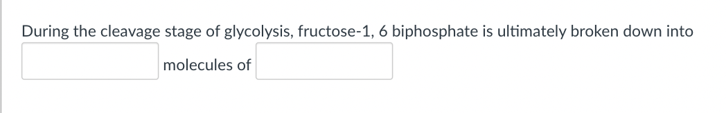During the cleavage stage of glycolysis, fructose-1, 6 biphosphate is ultimately broken down into
molecules of
