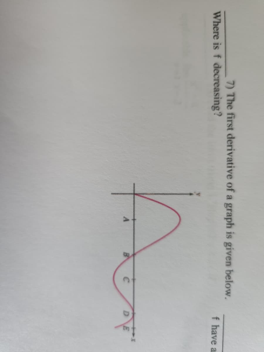 7) The first derivative of a graph is given below.
Where is f decreasing?
f have a
Dom
C