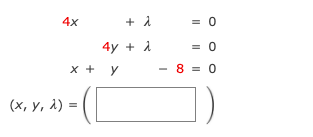 4x
= 0
4y + 1
= 0
x +
- 8 = 0
(x, y, 1) =
