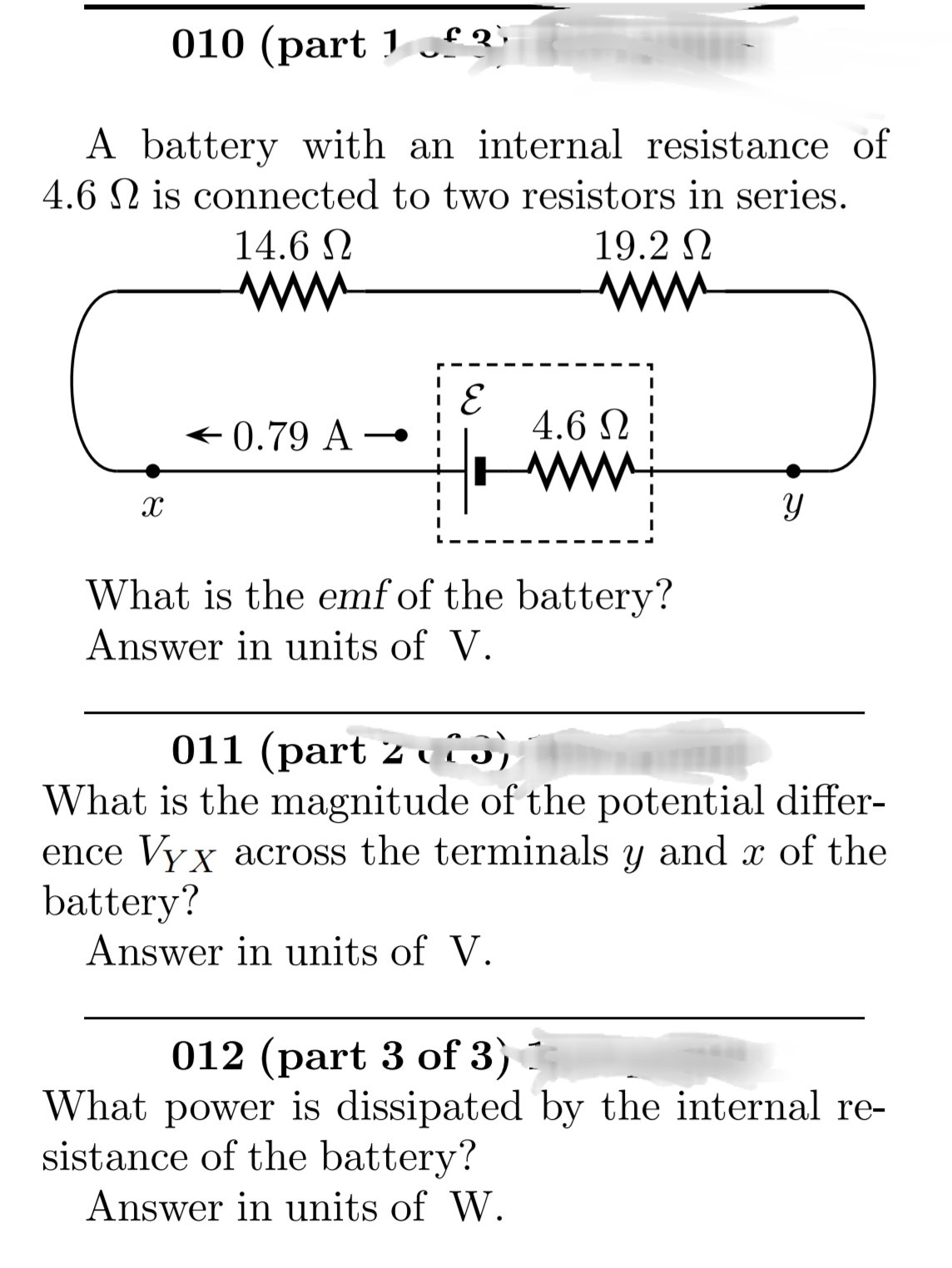 What is the emf of the battery?
