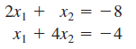 X2
2x1 + x2 = -8
X + 4x2 = -4
