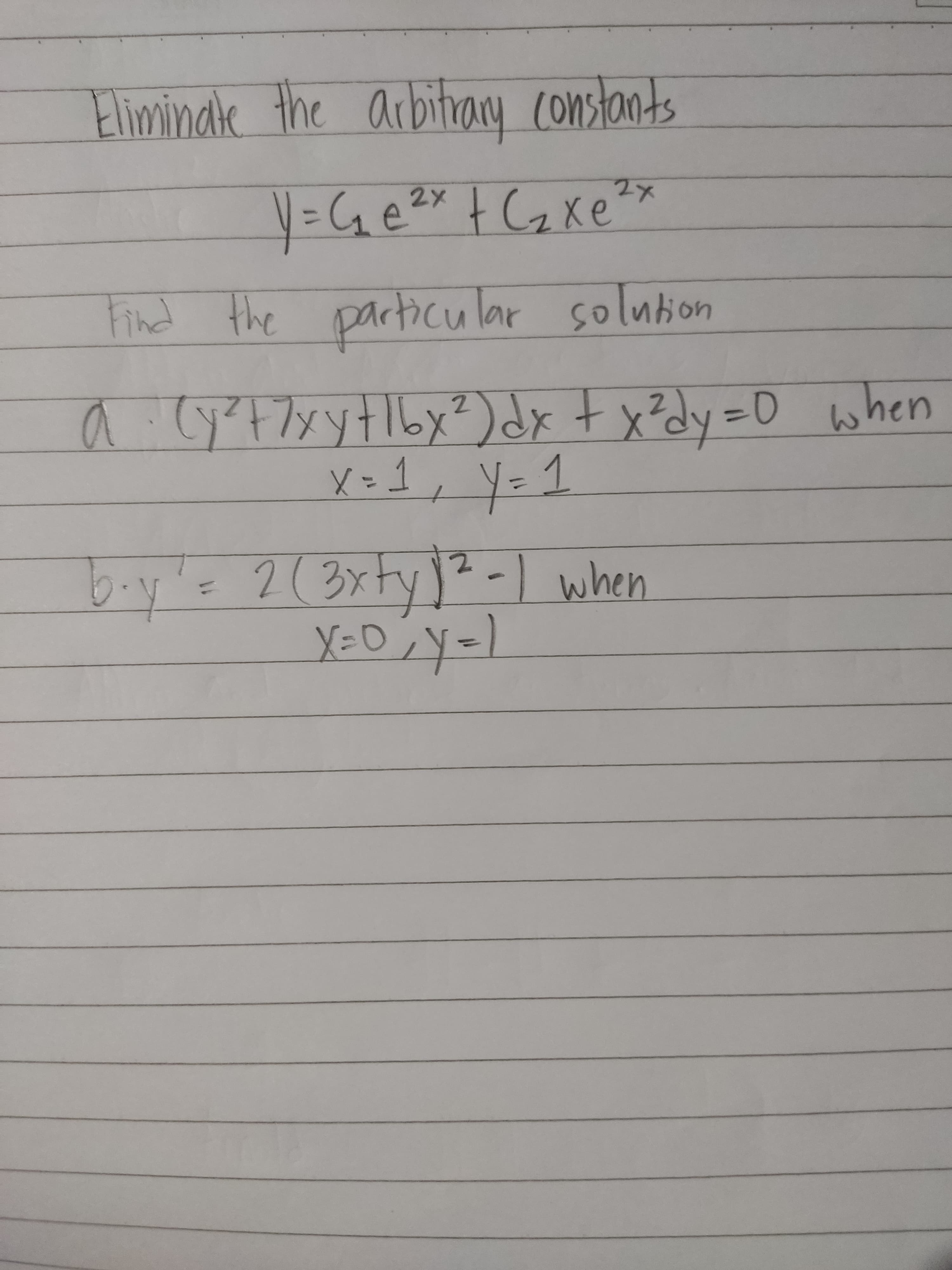 iminate
he
constants
メ2
Irticular
メて
solution
b.y's
D.
Tート ス
X=1
2.
2(3xty]?-1 when
XD0
[-大ax
