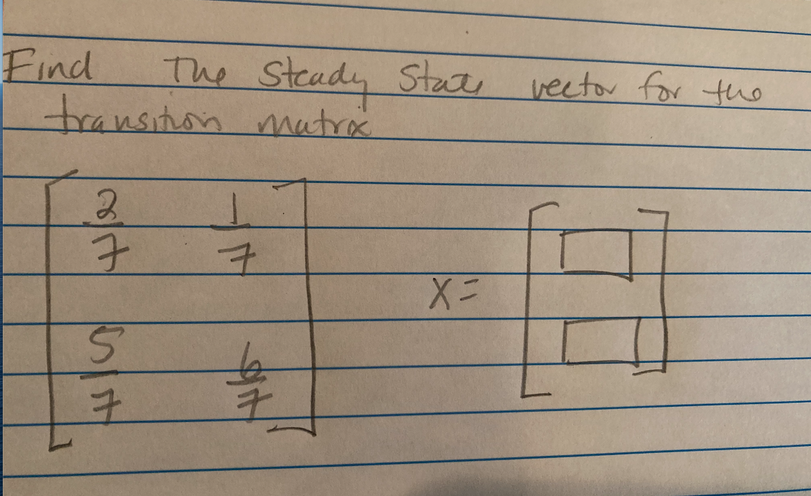 Find
The Steady Sta
a
vector for tho
transiton mutro

